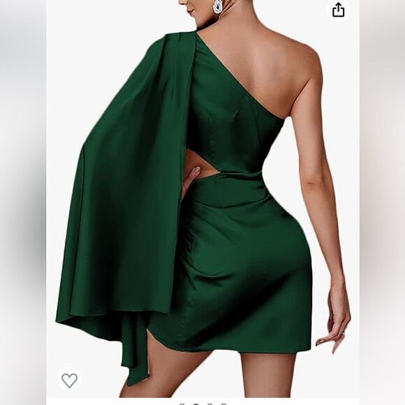 Elegant Satin One Shoulder Cut Out Waist Mini Dress - Picture 3 of 13